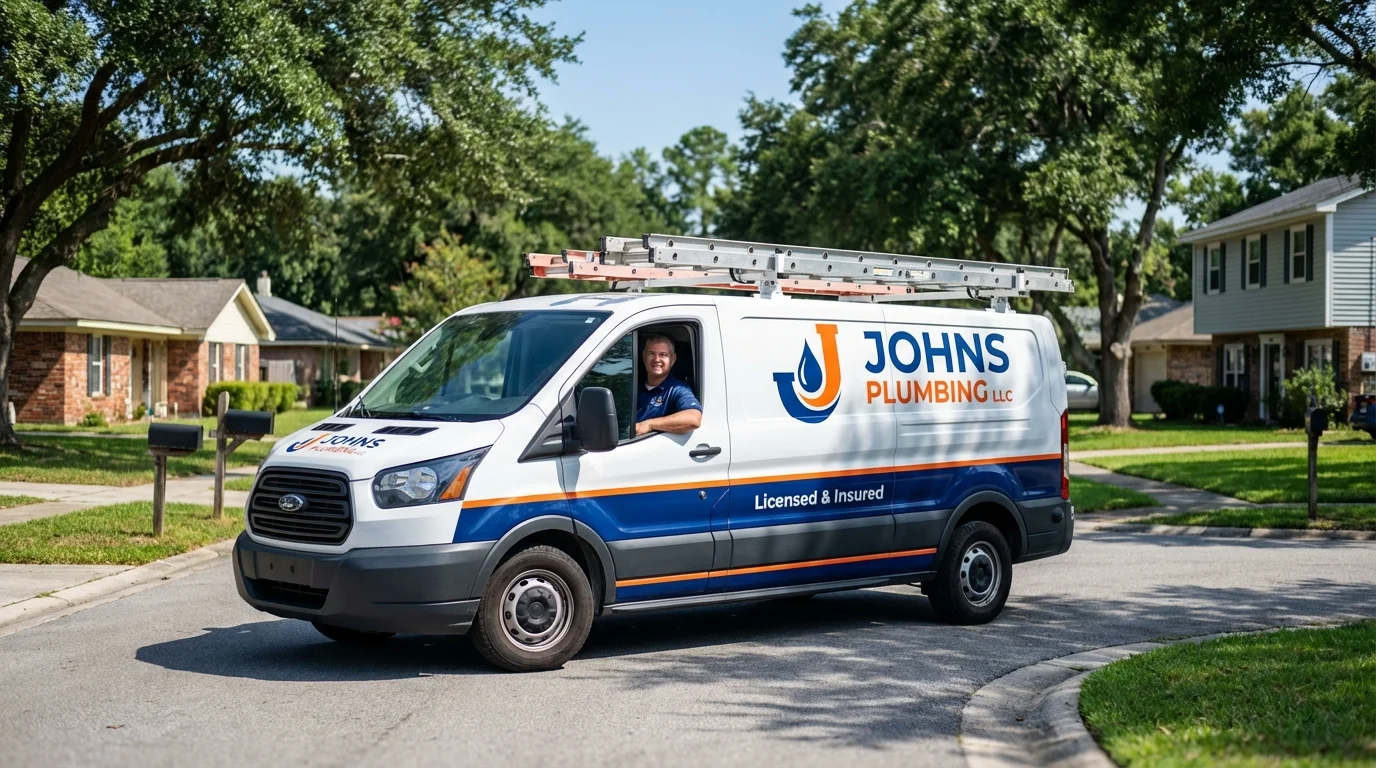 Johns Plumbing LLC service van in Derwood, MD